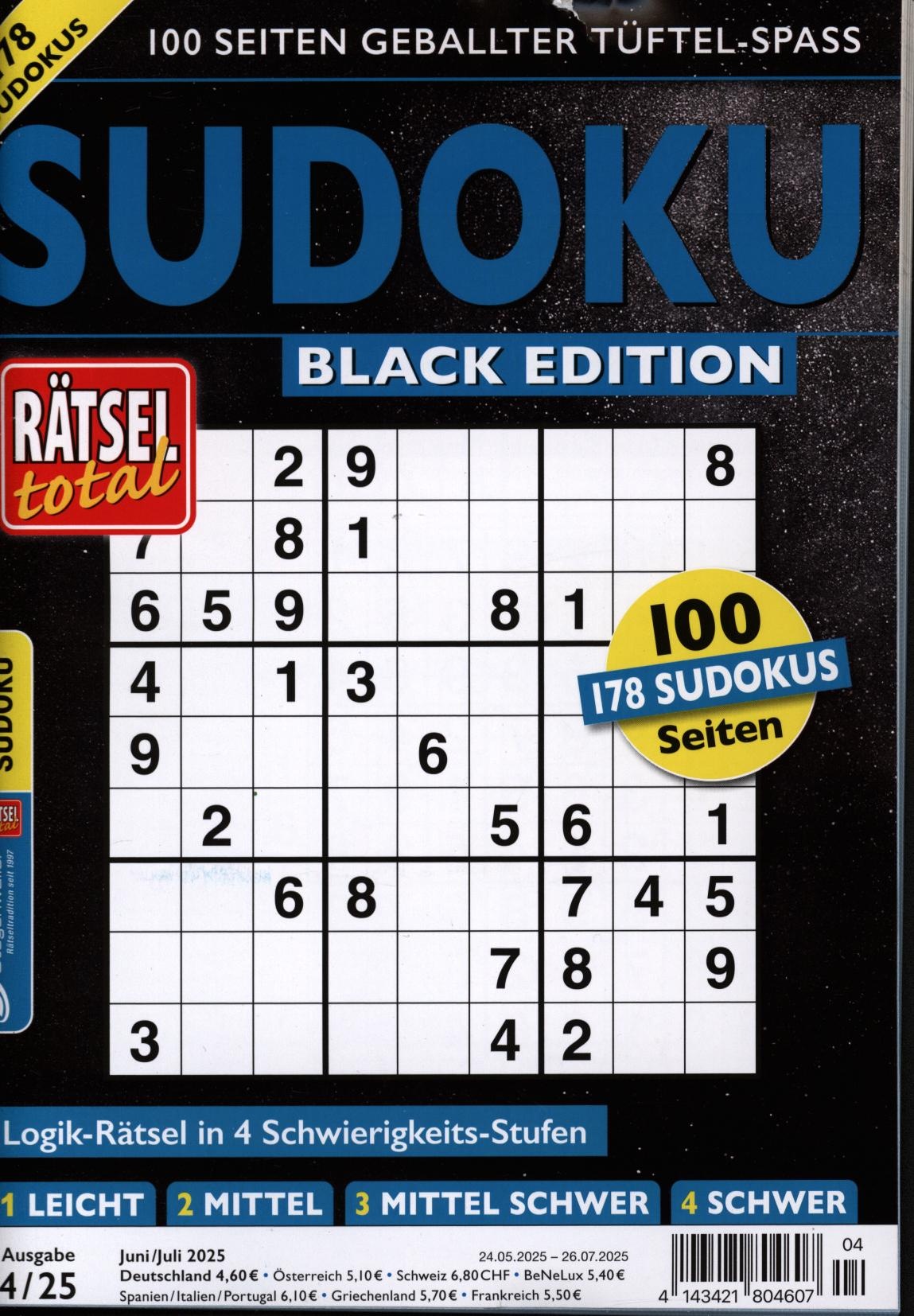 Rätsel total - Sudoku Black Edition 4/2025