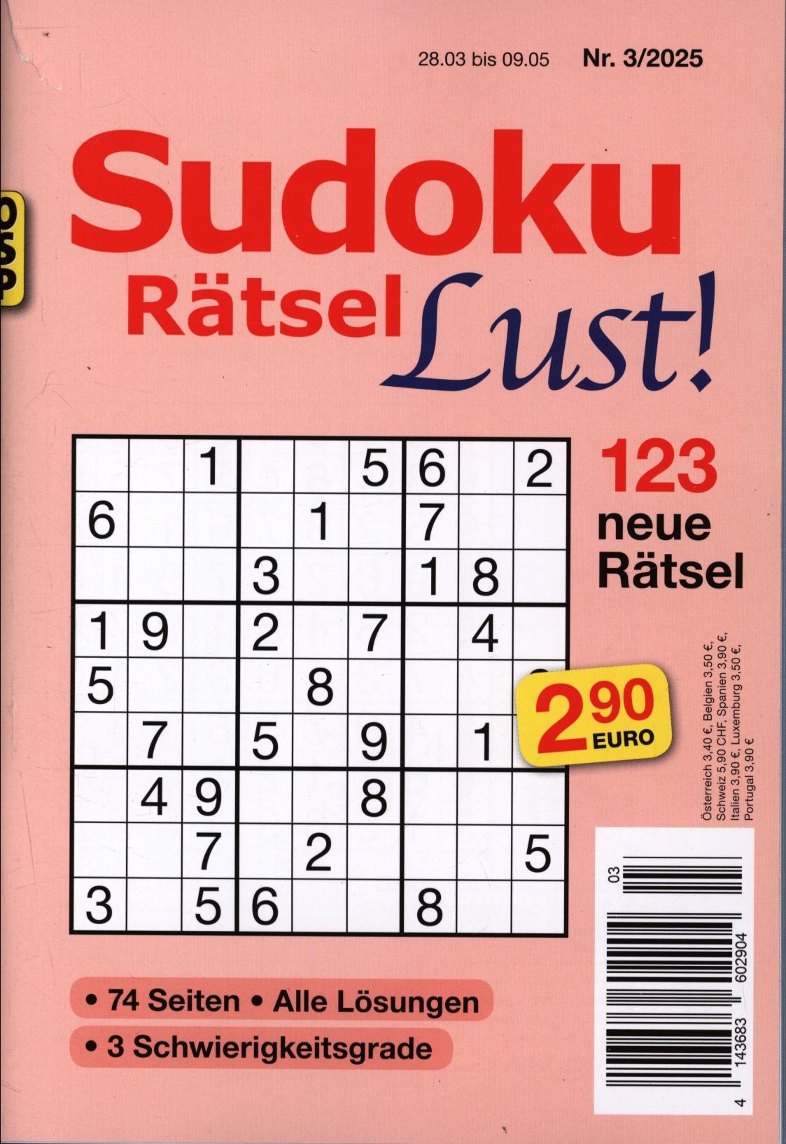 Sudoku Rätsel Lust 3/2025