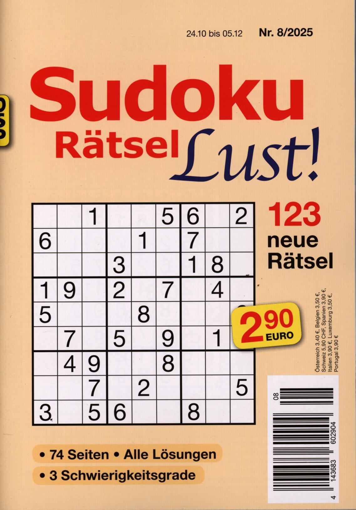 Sudoku Rätsel Lust 8/2025 Sudoku Rätsel Lust 8/2025