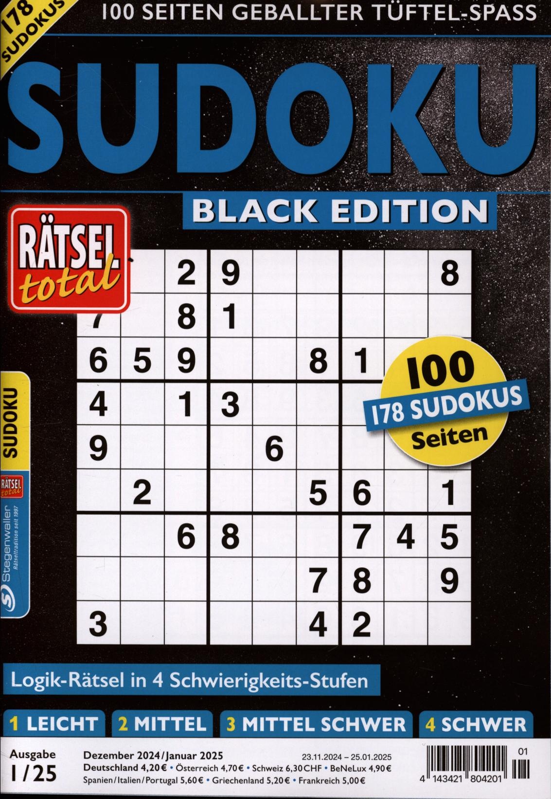 Rätsel total - Sudoku Black Edition 1/2025