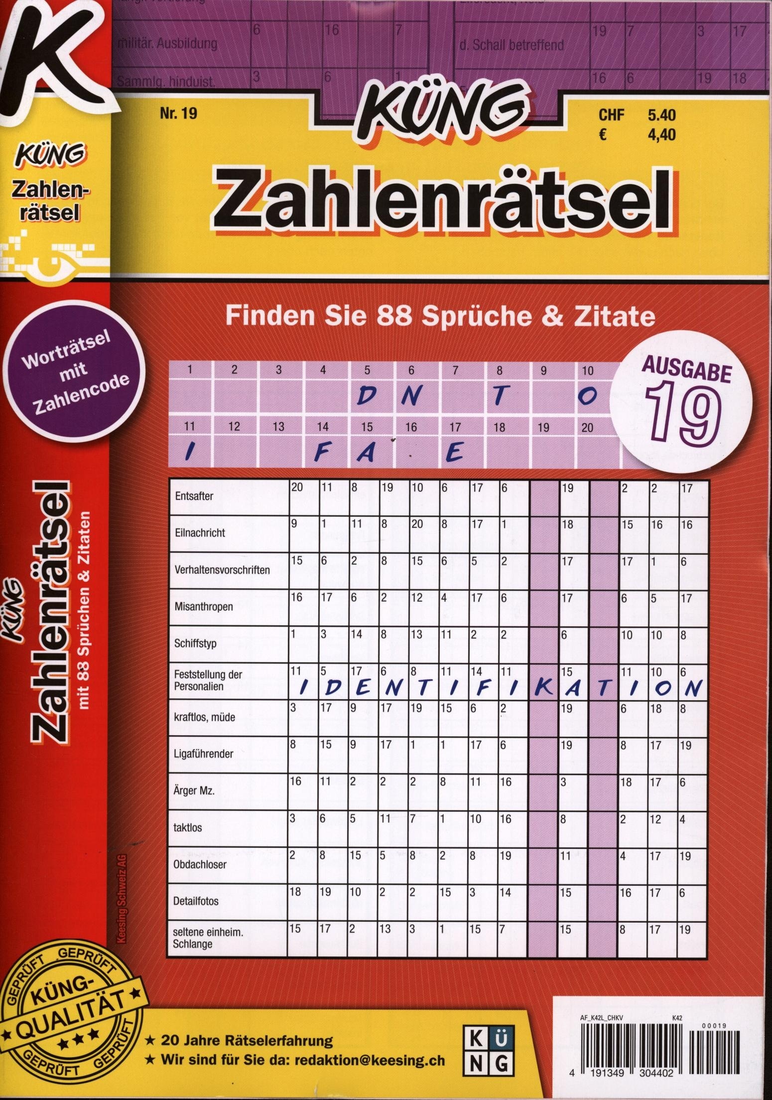Küng Zahlenrätsel 19/2025