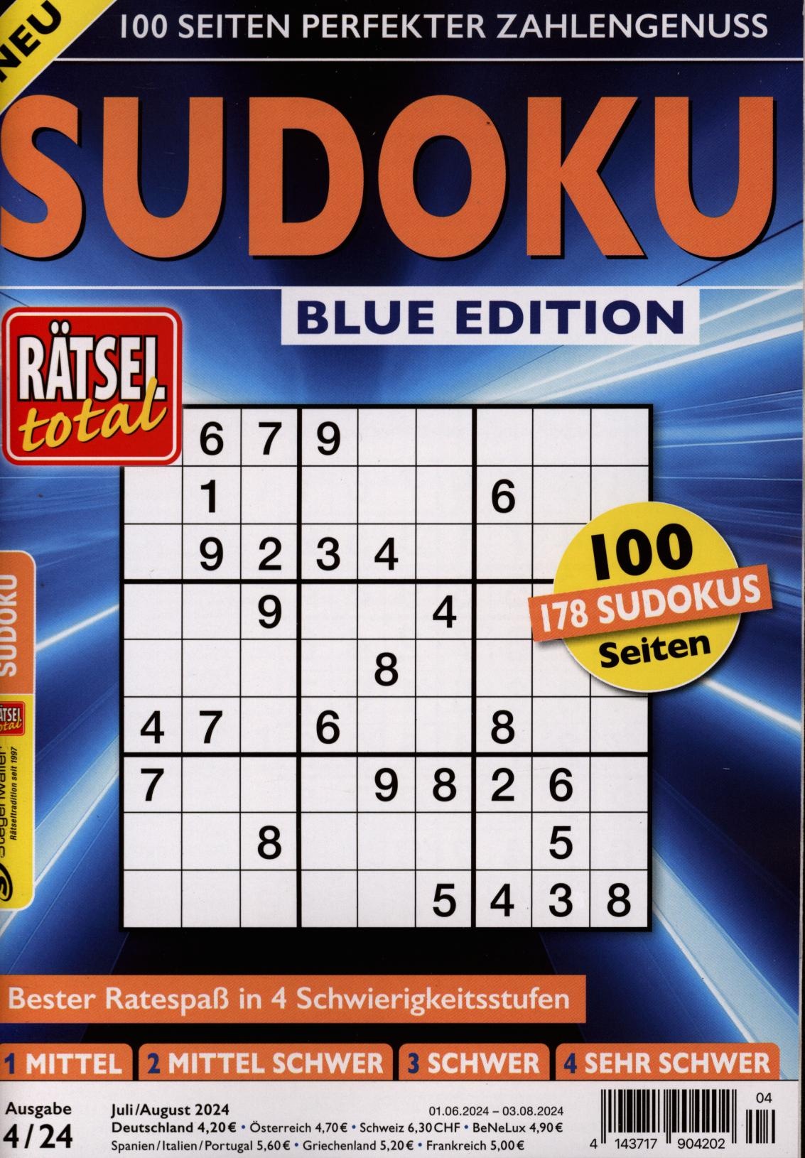 Rätsel total - Sudoku Blue Edition 4/2024