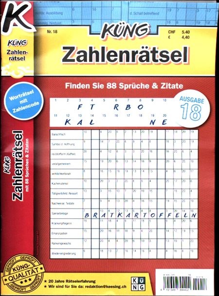 Küng Zahlenrätsel 18/2025 Küng Zahlenrätsel 18/2025