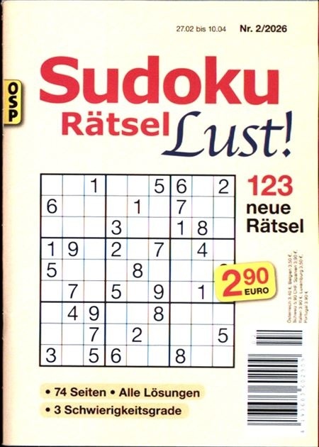 Sudoku Rätsel Lust 2/2026