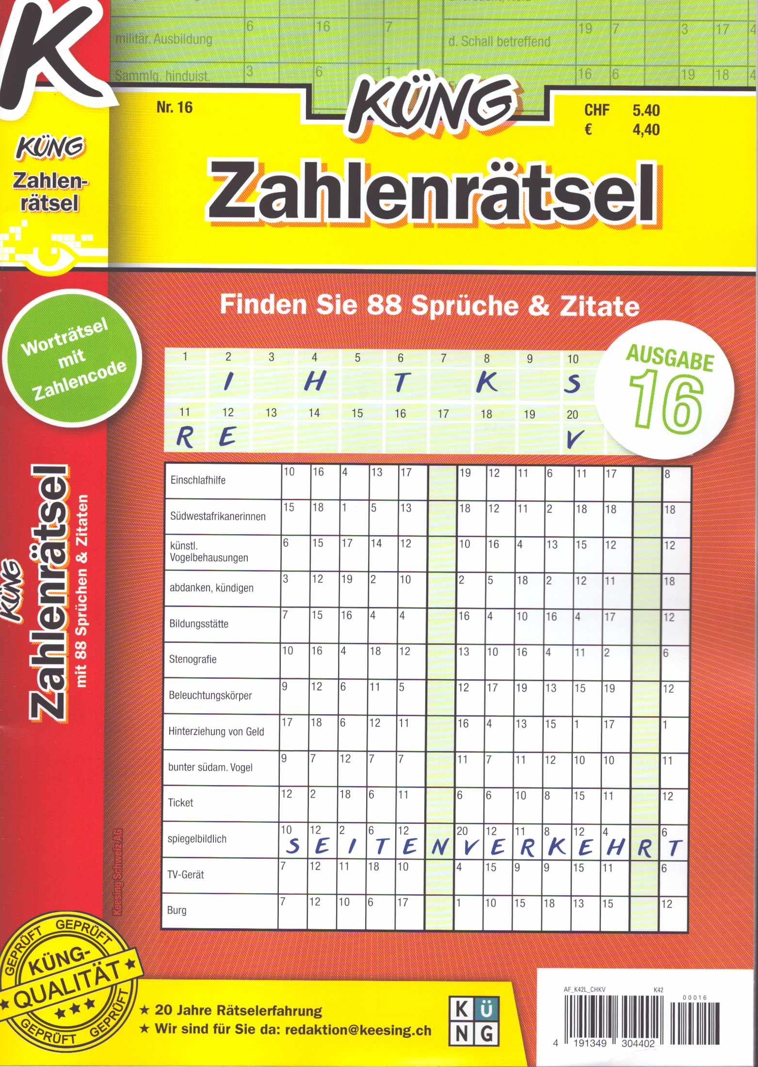 Küng Zahlenrätsel 16/2025
