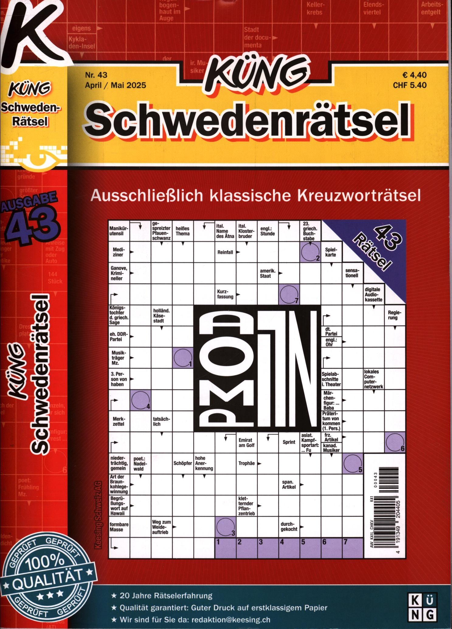 Küng Schwedenrätsel 43/2025 Küng Schwedenrätsel 43/2025