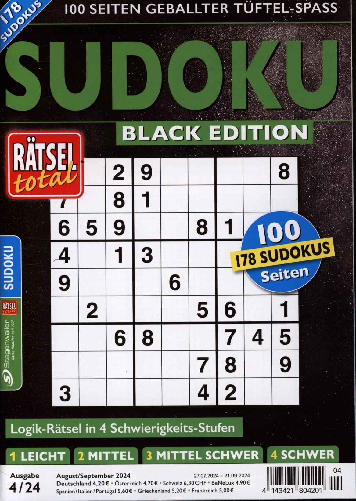 Rätsel total - Sudoku Black Edition 4/2024